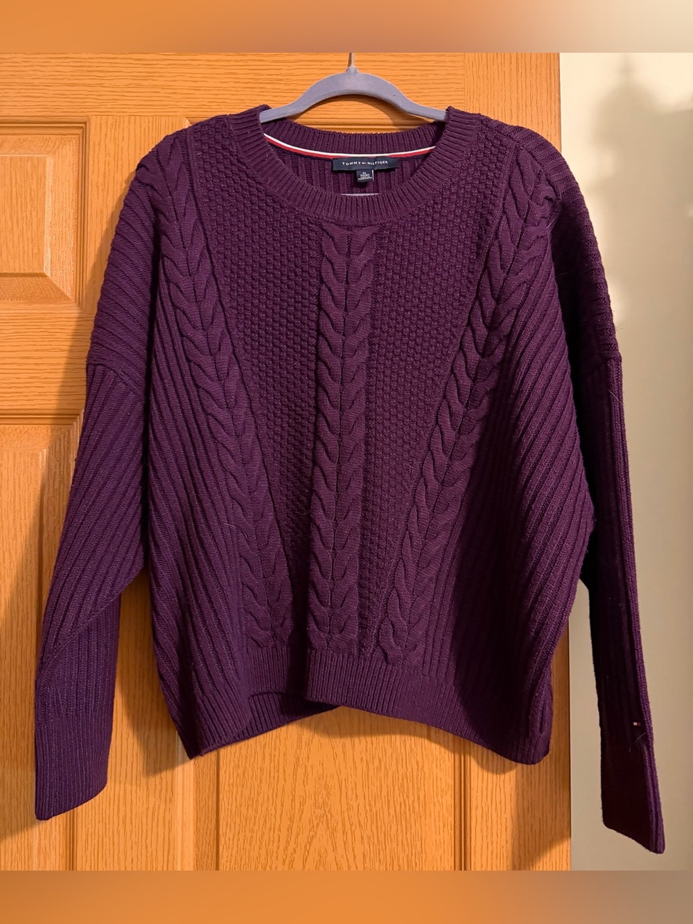 Tommy Hilfiger Plum Cable Knit Crewneck Sweater